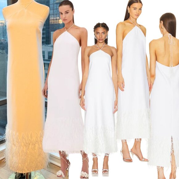 🆕 ALEXIS 🧿 NWOT Izzie Feather Trimmed Maxi Dress, White, Sz M - Picture 1 of 16